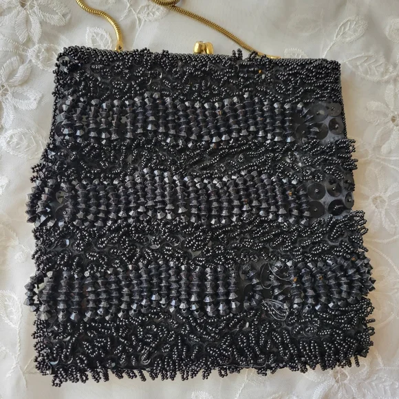 Walborg Richere Black Beaded Purse ~ Vintage ~ 1960s ~ Exquisite! ~ Loose Beads - Picture 11 of 16